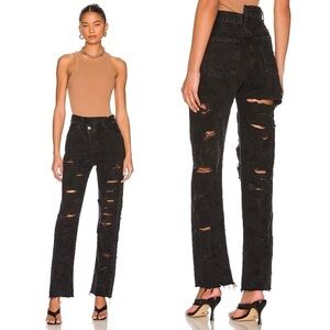 Agolde- Raw Hem Distressed Criss Cross Straight Jeans in Black Feverish Size 26